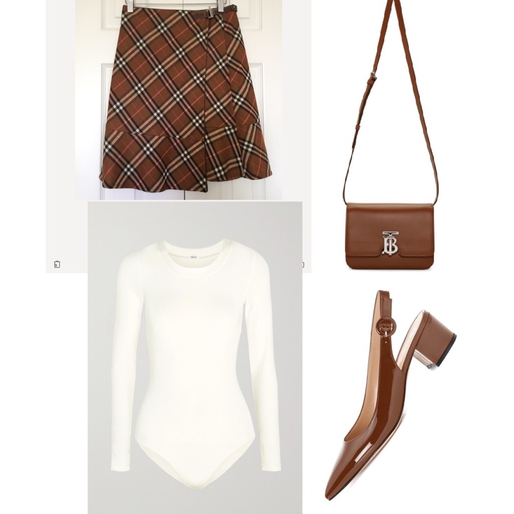 Burberry brown check wrap wool skirt